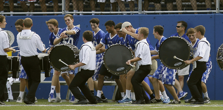 St. Xavier band performs at halftime of the Bomber's football game against East St. Louis.